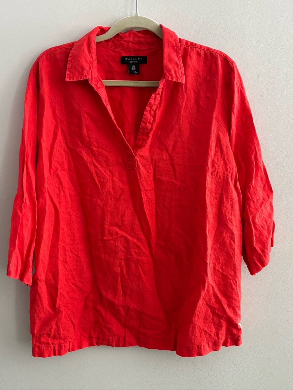 Tahari 100% Linen Side Button Hem Tunic Top 1X Plus Size Red Orange Lagenlook